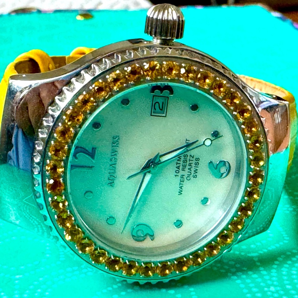 AquaSwiss Watch Swiss Quartz Movement with Yellow Citrines - Picture 9 of 9